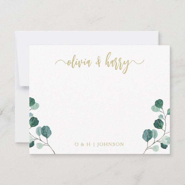 Carte Monogram Eucalyptus Gold Mariage blanc (Devant)