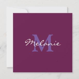 Carte Monogram Fuchsia rose et violet Lilac modern