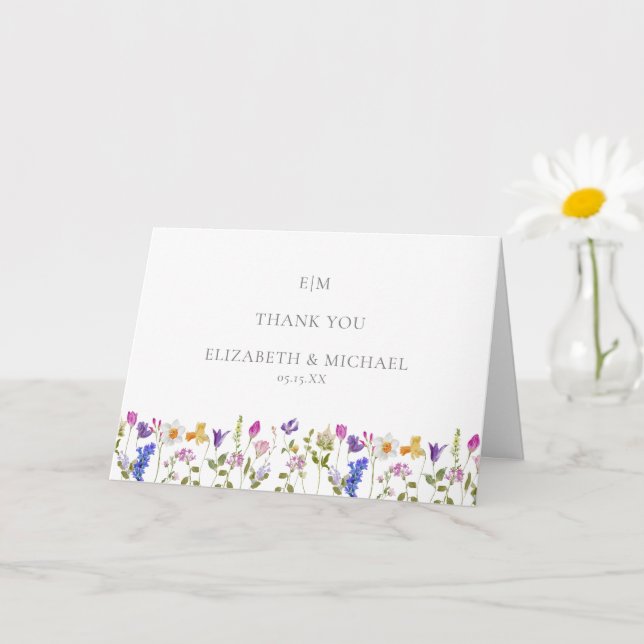 Carte Monogramme Aquarelle Florale Mariage Photo Merci (Petite plante)