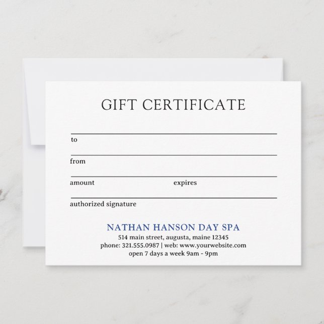 Carte Monogramme bleu simple Certificat cadeau moderne (Devant)