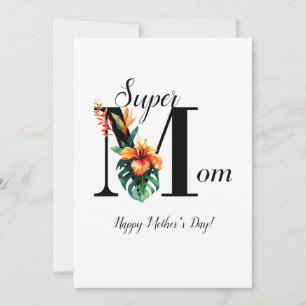 Carte Monogramme botanique personnalisé Super Maman