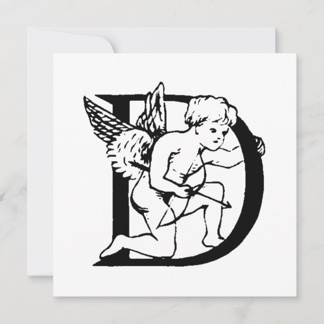Carte Monogramme D Motif initial noir et blanc cupide (Devant)