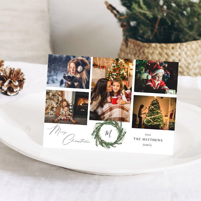 Carte Monogramme de couronne Rustique 5 Photo Joyeux Noë (Créateur téléchargé)