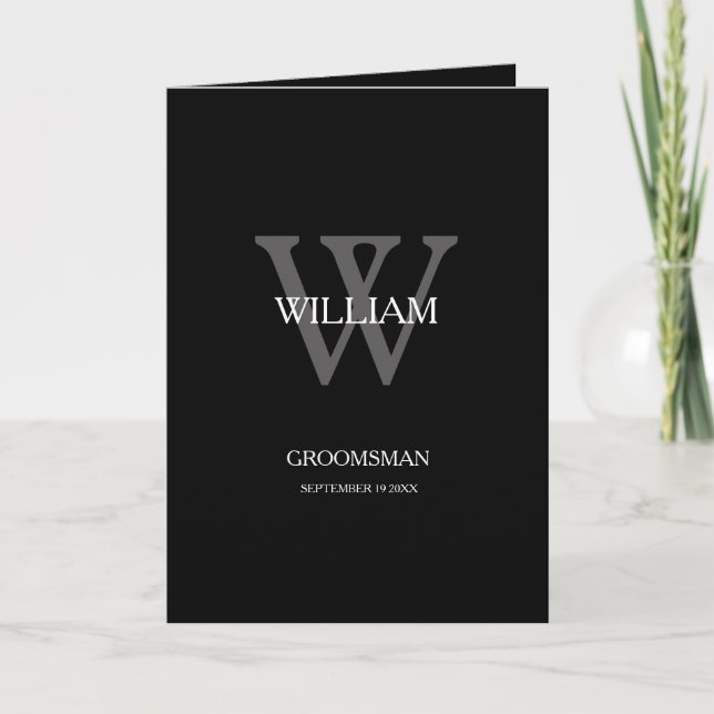 Carte Monogramme de Groomsman + Nom Cool Merci (Devant)