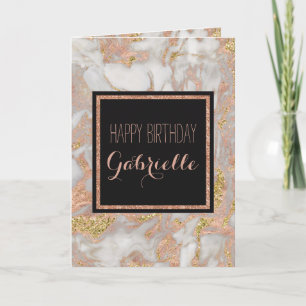 Carte Monogramme de marbre doré Rose moderne Faux