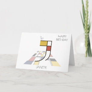 Carte Monogramme de style néoplasticisme. Lettre J