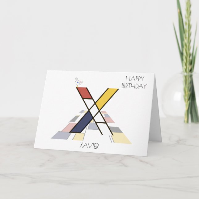 Carte Monogramme de style néoplasticisme. Lettre X (Devant)