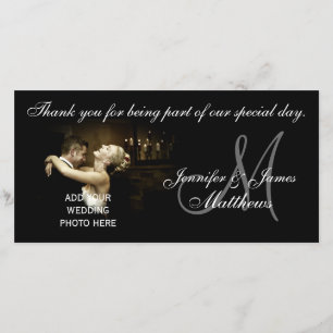 Carte Monogramme en Merci Mariage noir et blanc