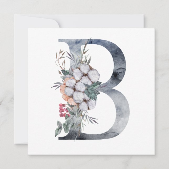 Carte Monogramme floral bleu initial B (Devant)