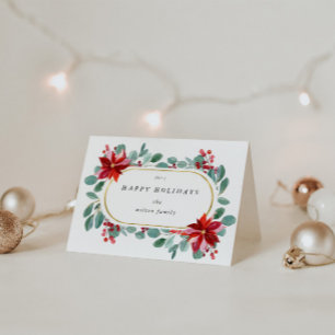 Carte Monogramme floral rouge Poinsettia plié