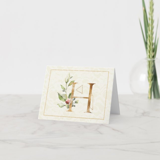Carte Monogramme H Floral Note Gold (Devant)