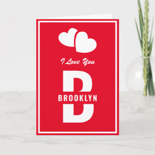Carte Monogramme Heureuse Sainte-Valentin Rouge Blanc Hi