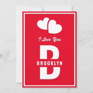 Carte Monogramme Heureuse Sainte-Valentin Rouge Blanc Hi