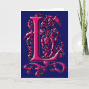 Carte Monogramme initiale L Fuschia Navy