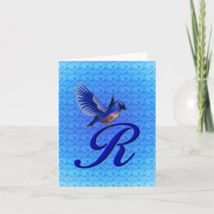 Carte Monogramme initiale R élégante Bluebird