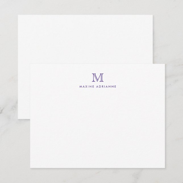 Carte Monogramme initiale violette violette note (Devant / Derrière)
