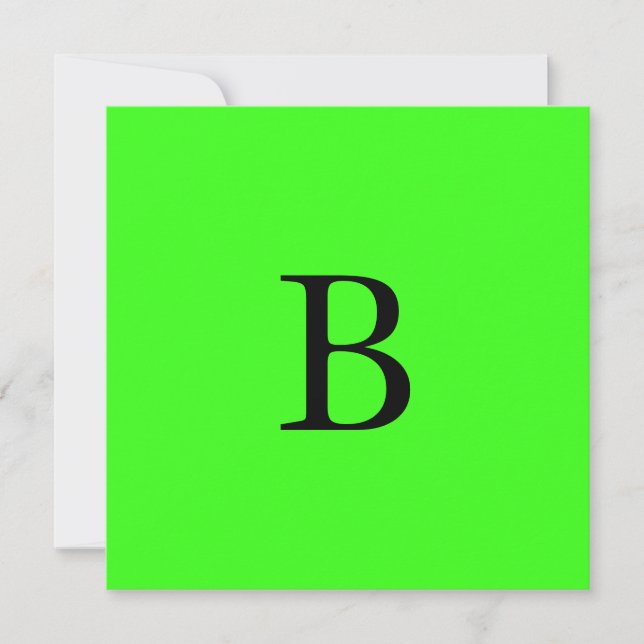 Carte Monogramme Initiales Neon Vert brillant Cool coule (Devant)