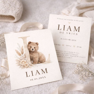 Carte Monogramme L Neutre Ours Animal de la forêt Naissa