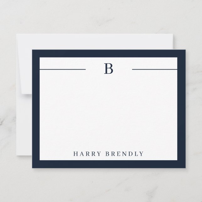 Carte Monogramme moderne Bordure Marine blanche Ap (Devant)