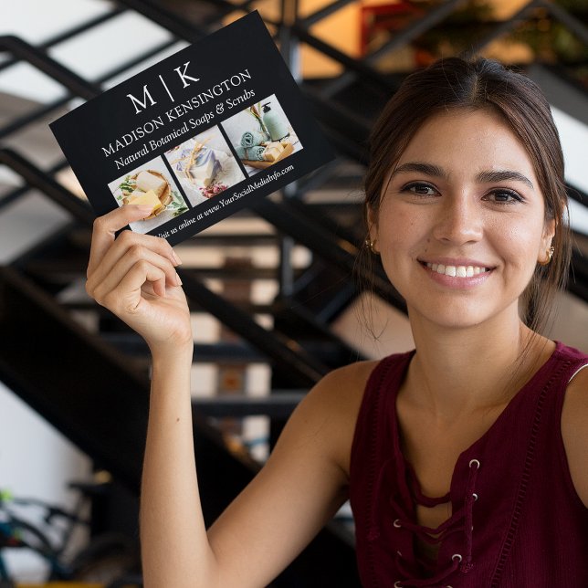 Carte Monogramme ou Ajouter un Logo Affaires 3 Photo (Edit to Customize text, colors and more)