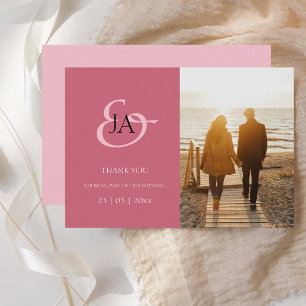 Carte Monogramme rose moderne Mariage photo Merci