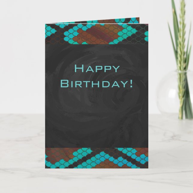 Carte Monogramme serpent impression Brown et Turquoise (Devant)