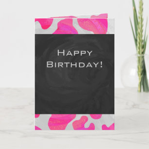 Carte Monogramme Vache rose et blanc chaud