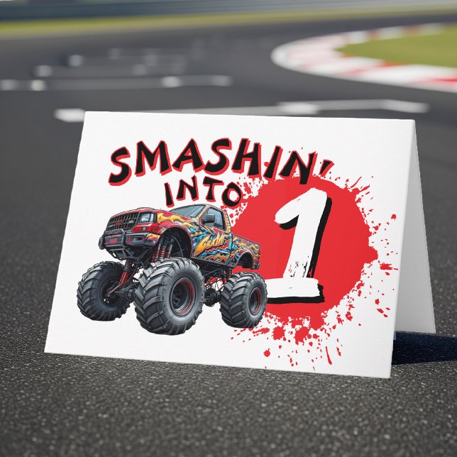 Carte Monster Truck Smash Kids Joyeux 1er anniversaire (Monster Truck Smash Kids Happy 1st Birthday Card
)