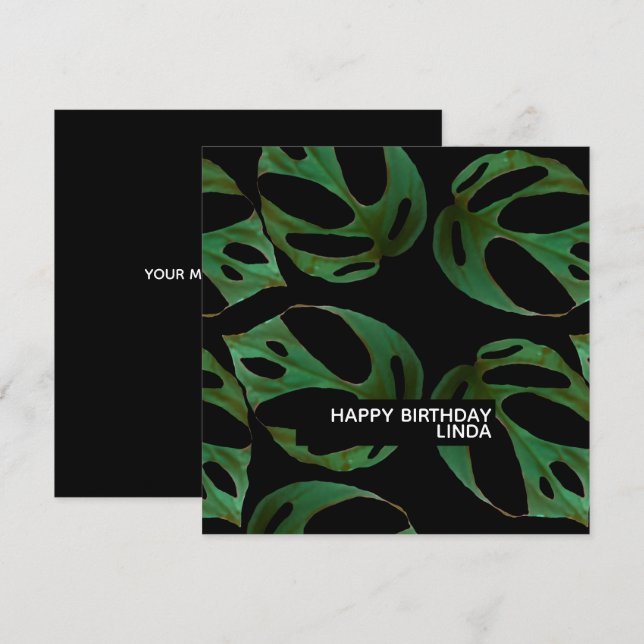 Carte Monstera Plante Motif Illustration Feuille Anniver (Devant / Derrière)