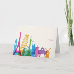 Carte Monuments Mondiaux Pastel Collage
