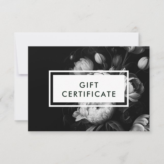 Carte Moody Flowers Certificat cadeau noir et blanc (Devant)