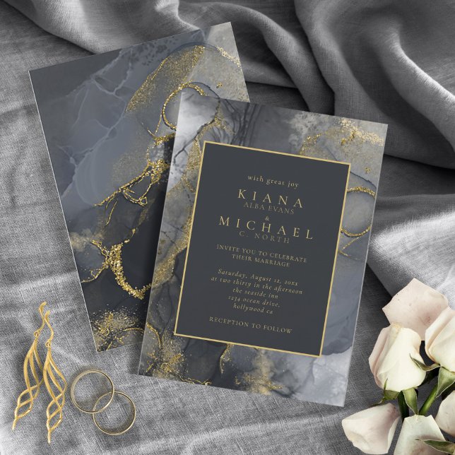 Carte Moody Ink Charcoal Gold Abstrait ID988 (Créateur téléchargé)