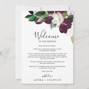 Carte Moody Purple Mariage Bienvenue Lettre & Itinéraire