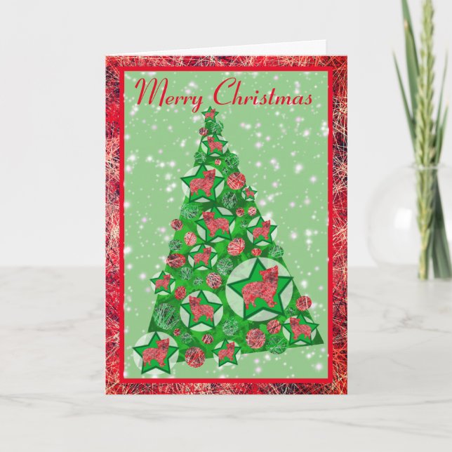 Carte Morkie Chien Silhouette Décor Arbre de Noël (Devant)