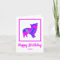 Morkie rose et bleu Silhouette Chien drôle Anniver