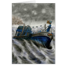 Carte morte d'oeil avec le bateau en couleurs,