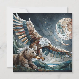 Carte Mosaic Ai Art   Ours Brown et Pleine lune d'aigle