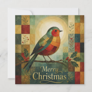 Carte Mosaïque de Noël Robin Oiseau Houx Baie
