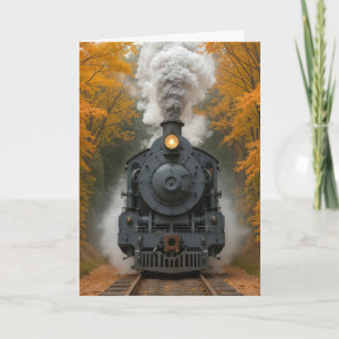 Carte Moteur à vapeur vintage d'anniversaire Bois d'auto