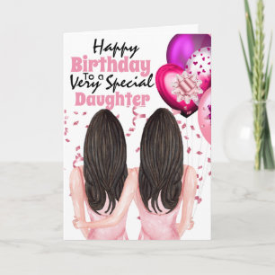 Carte Mother daughter confetti balloons birthday wishes