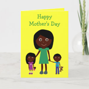 Carte Mothers Day Cute Ethnic Cartoon Characters