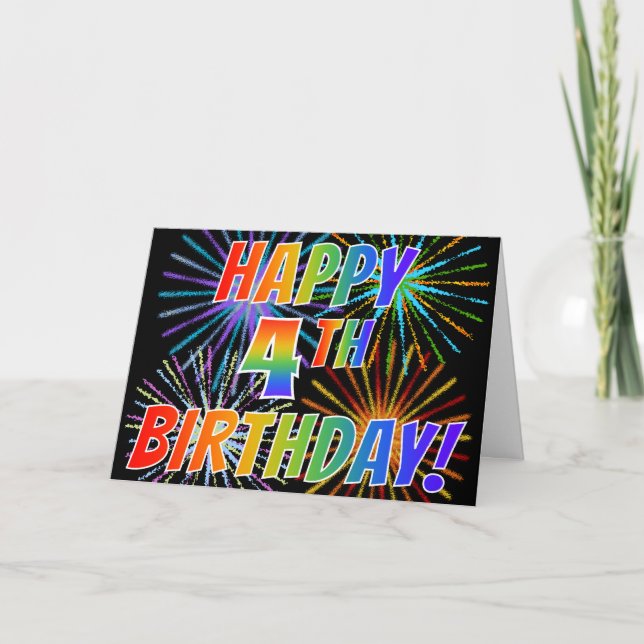 Carte Motif arc-en-ciel "HEUREUX 4ÈME ANNIVERSAIRE !" +  (Devant)