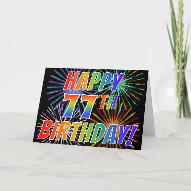 Carte Motif arc-en-ciel "HEUREUX 77ÈME ANNIVERSAIRE !" + (Devant)