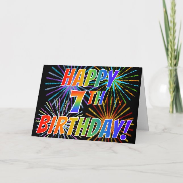 Carte Motif arc-en-ciel "HEUREUX 7ÈME ANNIVERSAIRE !" +  (Devant)