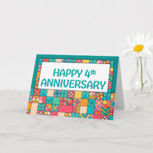 Carte Motif Carré brillant du 4e anniversaire de l'emplo