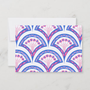 Carte motif damassé floral bleu