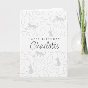 Carte Motif de chat gris clair ludique pour anniversaire