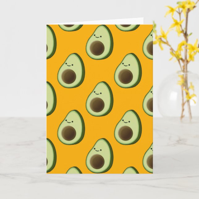 Carte Motif de dessin animé Cute Avocado (Fleur jaune)