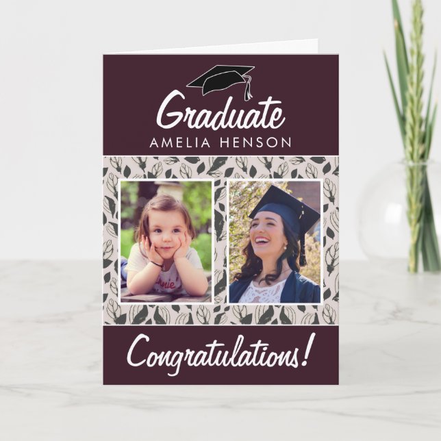 Carte Motif de feuille Félicitations diplômé 2 Photo (Devant)