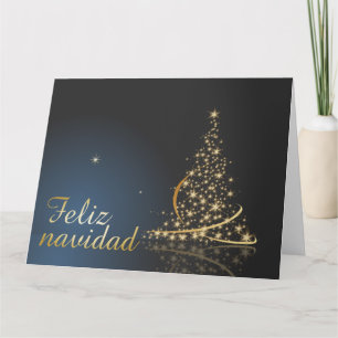 Carte Motif de Noël bleu avec arbre de Noël doré.